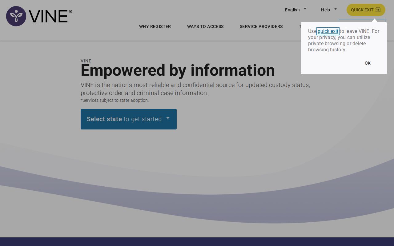 VINELink landing page used during a Kinney County three-day release review