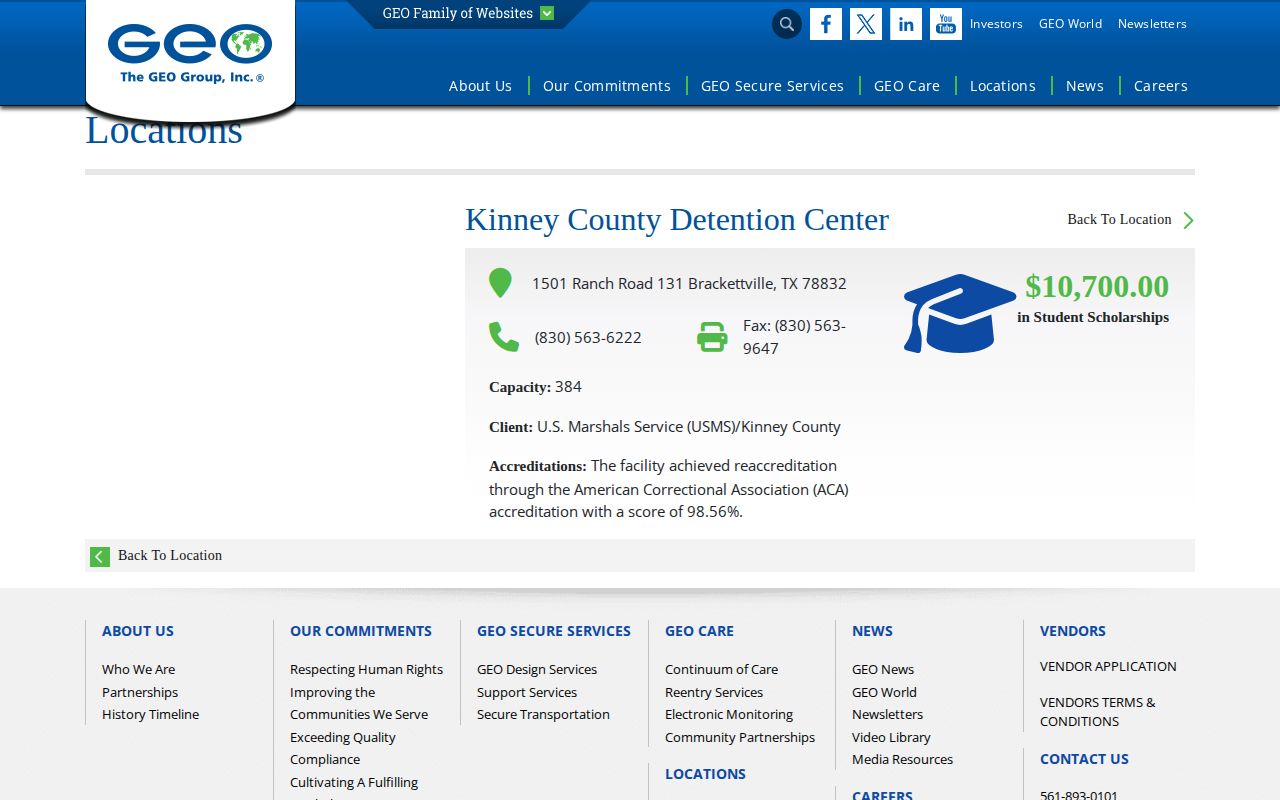 Kinney County Detention Center release search GEO facility source